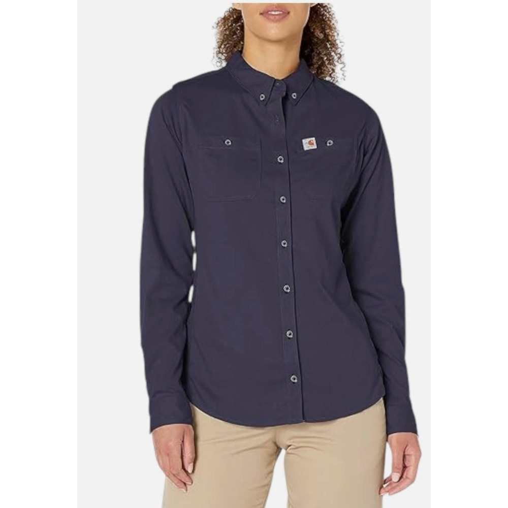 Carhartt Women's FR Force Cotton Hybrid‎ Shirt Navy Blue Size XS Flame Resistant